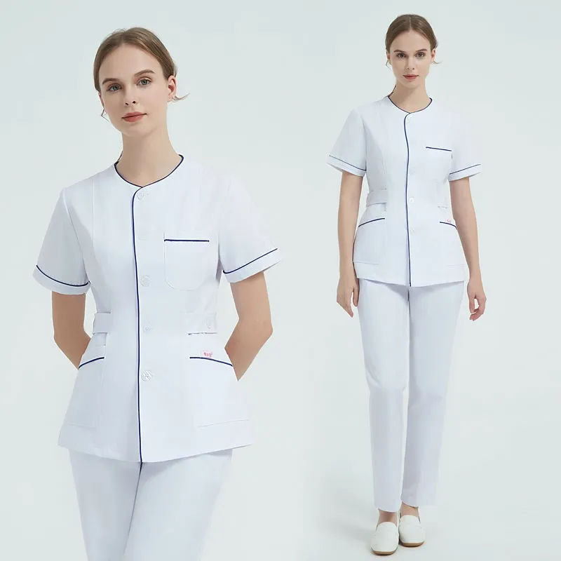 

Униформа медсестры с коротким рукавом, белый костюм с разрезом для ротовой и стоматологической медицины, рабочая одежда для салона красоты, Рабочая Униформа для врачей, аптеки