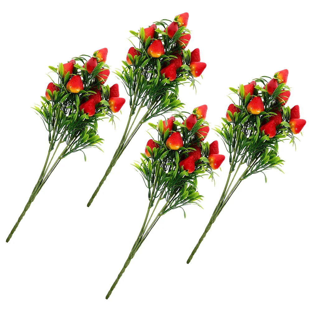 

4 Pcs Office Fake Fruit Simulation Strawberry Bouquet Strawberries Artificial Branches
