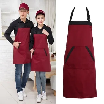 2Pockets Apron Unisex Halterneck Apron Waiter Kitchen Cook Tool Wrap Cloth Tools Kitchen Apron Fashion Decoration Accessories 2