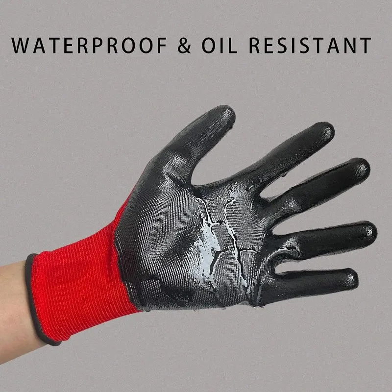 1Pair Nylon Safety Work Gloves High Quality Nitrile Coated Wear-resistant Non-slip Protective Gardening Construction Work Gloves 3