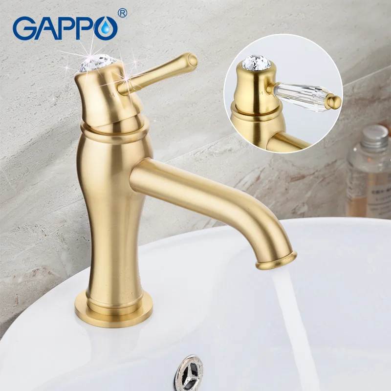 

Gappo Golden Bath Basin Faucet Shine Crystal Handle Sink Faucet Tap Waterfall Single Hole Cold and Hot Water Mixer G1097-4