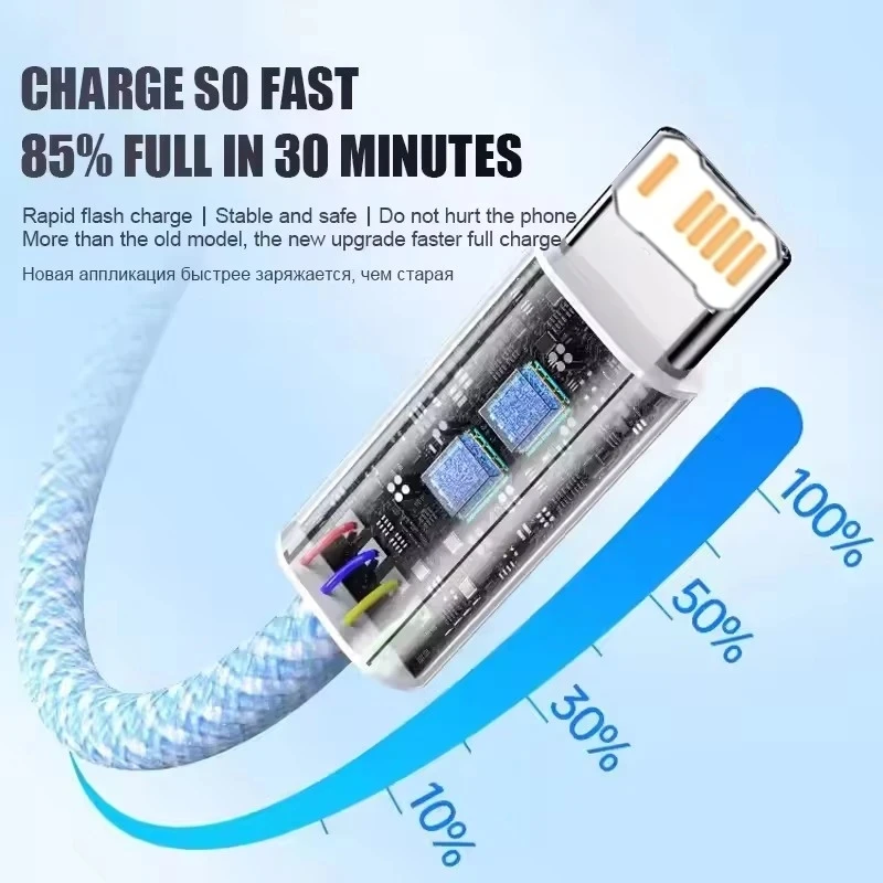 아이폰 11 12 미니 13 14 프로 맥스 X XR XS 6 6S 7 8 플러스 SE용 20W 브레이디드 고속 충전 USB 케이블 1m 2m