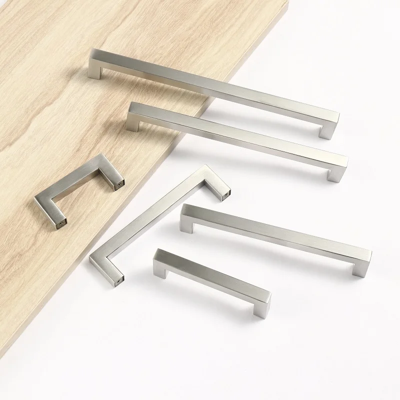 Furniture Handles Modern Black Cabinet Handle Square Furniture Hardware Stainless Steel Kitchen Door Knobs Cupboard Wardrobe Drawer Pulls