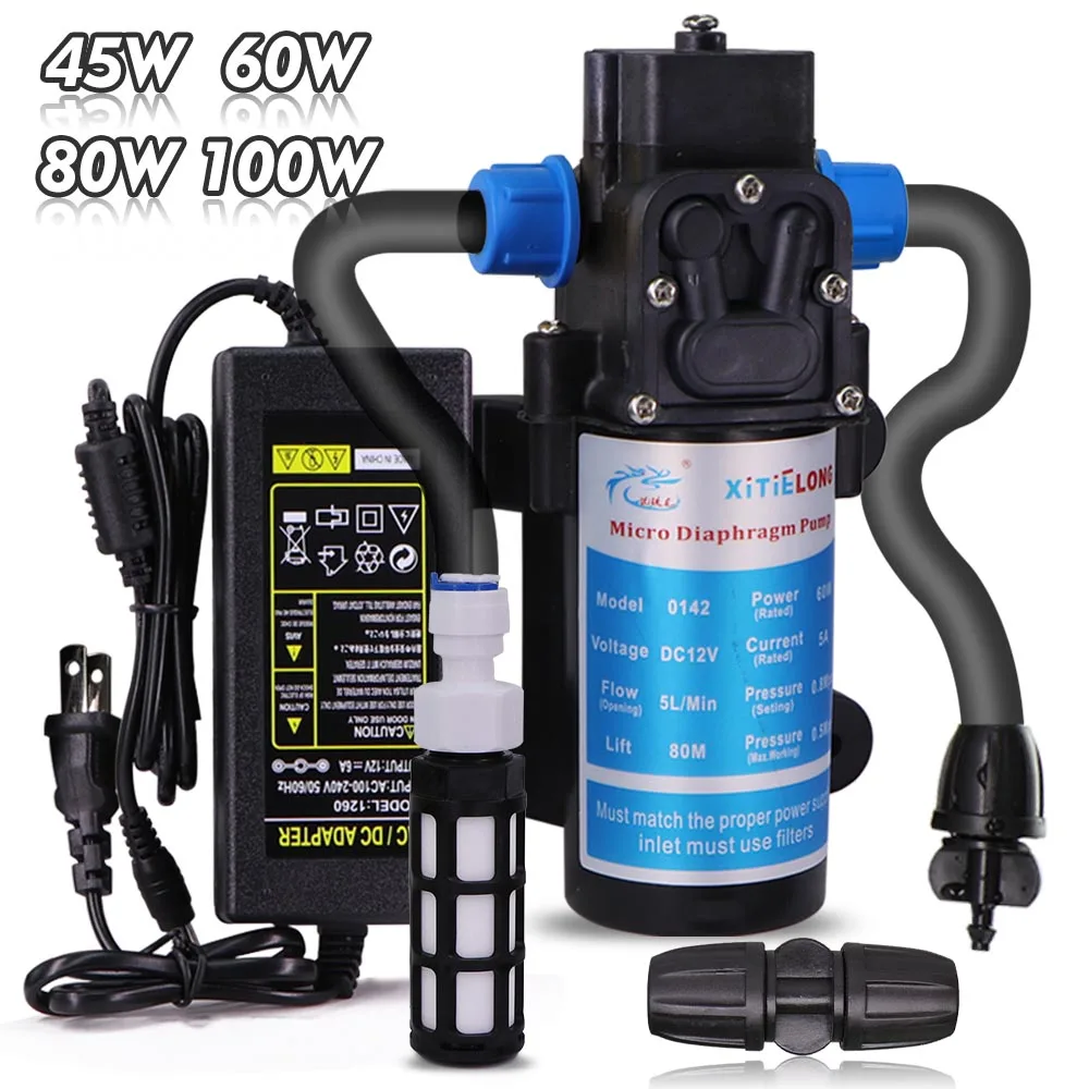 45/60/80/100W Self-priming ปั๊ม 110-240V ชุดแรงดันน้ําปั๊มไดอะแฟรมสวนการเกษตรชลประทานรดน้ํา 1