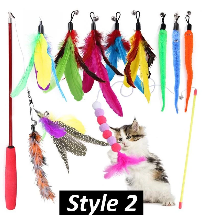 Interactive With Bells Attachments 12 Pcs Cat Feather Toys - Multicolor Bird Shape Wand Attachments With Bells For Interactive Play Cat Wand Toys
