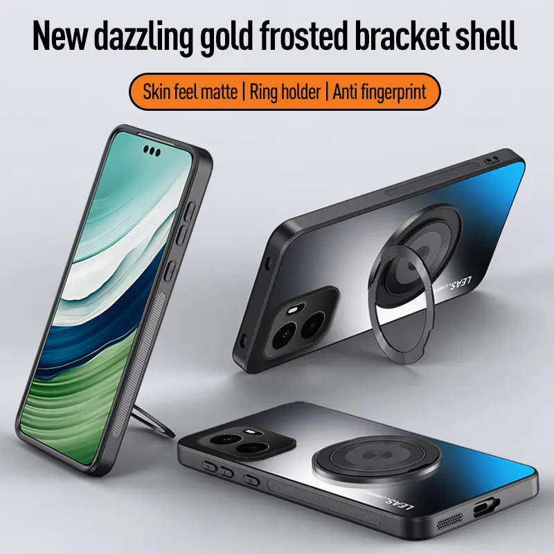 Matte Magnetic Case with 360° Rotating Ring Holder - Durable Hard Cover