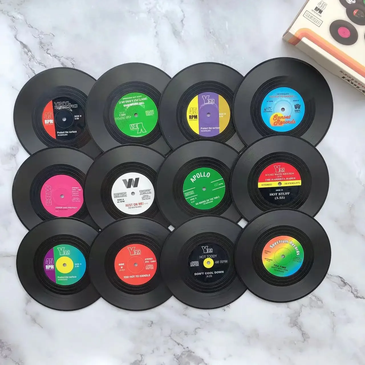 6/12Pcs Colorful Retro Vinyl Record Disk Coasters for Drinks Record Coasters Disk Cup Set Table Decor Anti-slip Coffee Coasters