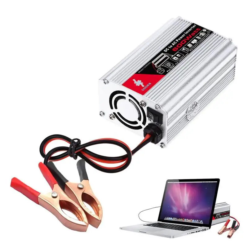 

Inverter Charger 600w Power Inverters For Vehicles Dc 12v To 110v Ac Converter With USB Ports And 2 Battery Clips Power