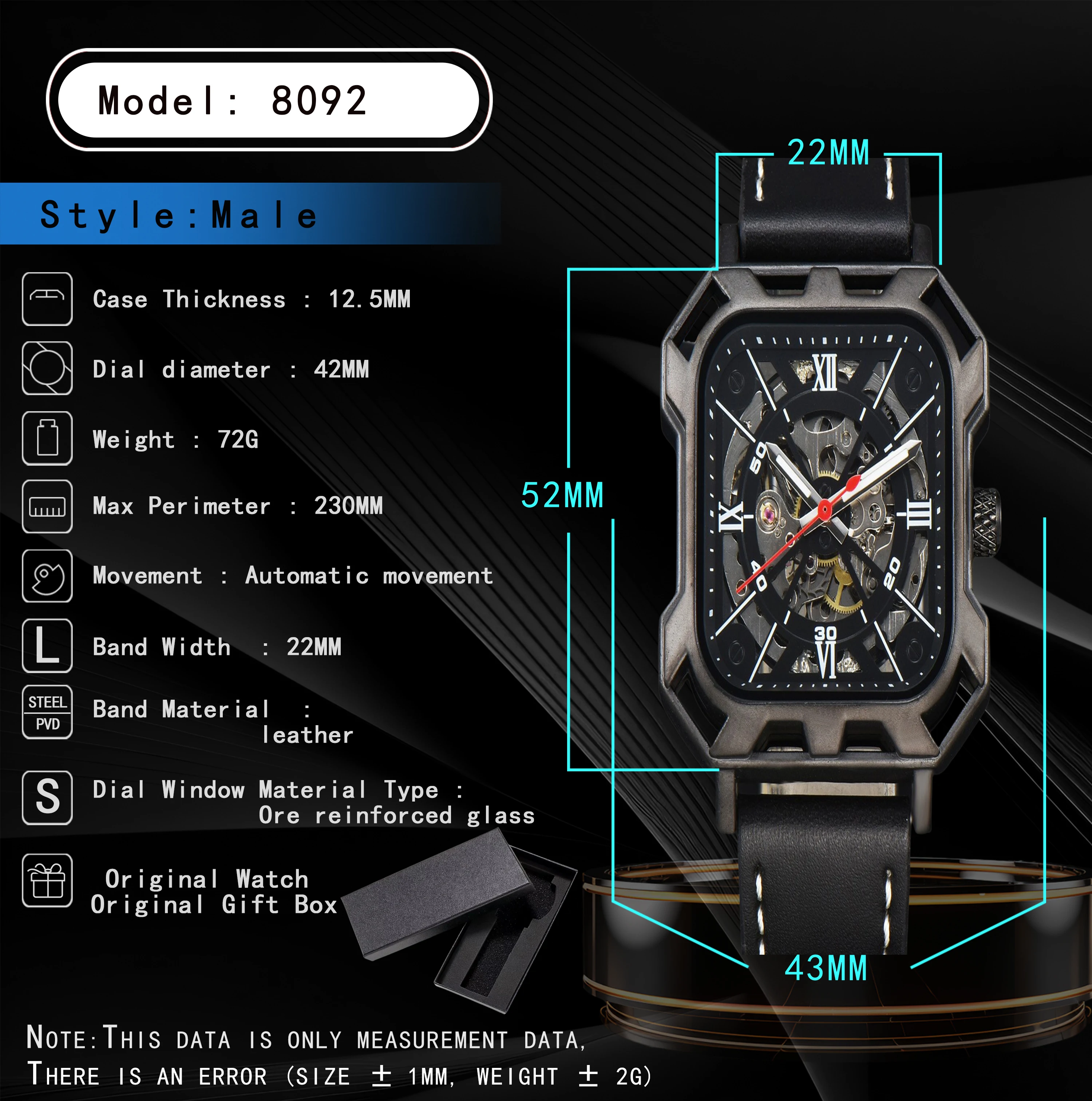 LONGLUX automatic watch cool mechanical wristwatches steel hollow no leather mens watch men gift mechanical watch