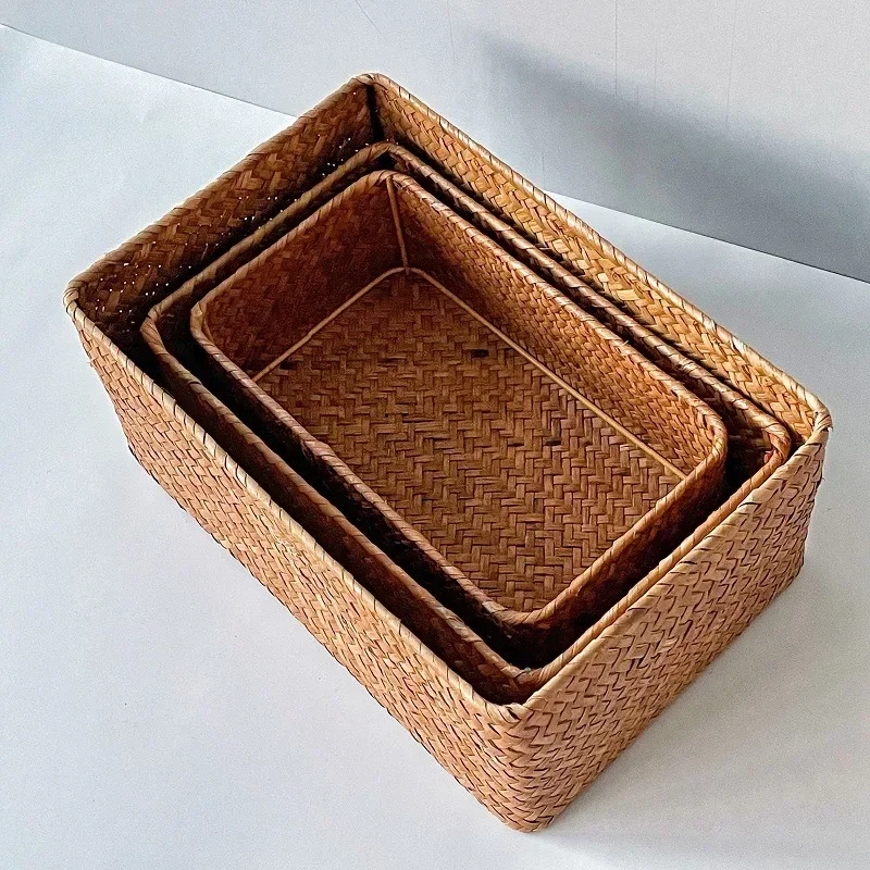 Storage Baskets Straw Pot Rattan  Fruit Storage Box Cosmetic Storage Container Basket Desk Organizer Picnic Basket 2