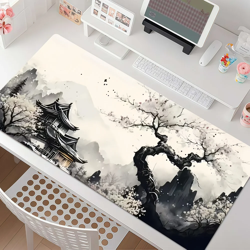 لوحة ماوس كبيرة بتصميم لوحة حبر صينية، مقاومة للانزلاق ومقاومة للماء، بحواف مخيطة، مناسبة للألعاب والاستخدام اليومي والمكتبي.