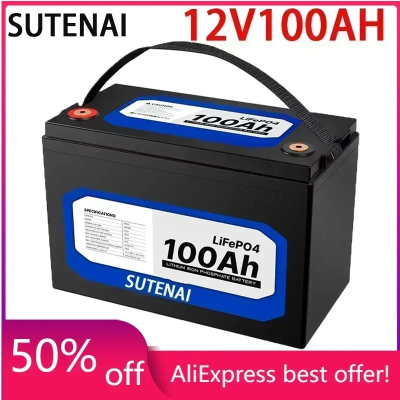 

12V 100Ah Lithium Iron Phosphate Battery LiFePO4 Built-in BMS LiFePO4 Battery for Solar Power System RV House Trolling Motor