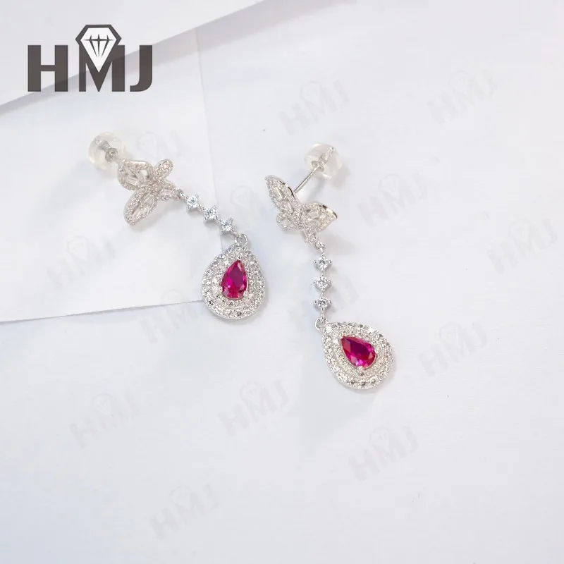 925 Sterling Silber Ohrringe mit Laborgezüchteten Edelsteinen 1ct Birnenförmiger Schliff Grün/Rot/Blau Luxuriöses Muttertagsschmuckgeschenk für Sie Jubiläum – Detail 10
