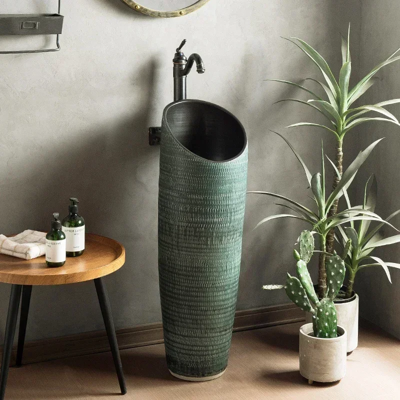 อุปกรณ์ห้องน้ํา สวนสีเขียว อ่างล้างมือกลางแจ้ง อ่างล้างหน้าเซรามิก หนึ่งคอลัมน์อ่างล้างหน้า พื้นคอลัมน์ สระว่ายน้ํา ลานครอบครัวขนาดเล็ก 1