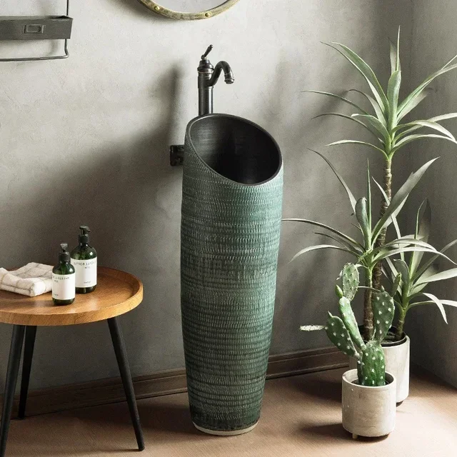 อุปกรณ์ห้องน้ํา สวนสีเขียว อ่างล้างมือกลางแจ้ง อ่างล้างหน้าเซรามิก หนึ่งคอลัมน์อ่างล้างหน้า พื้นคอลัมน์ สระว่ายน้ํา ลานครอบครัวขนาดเล็ก 1