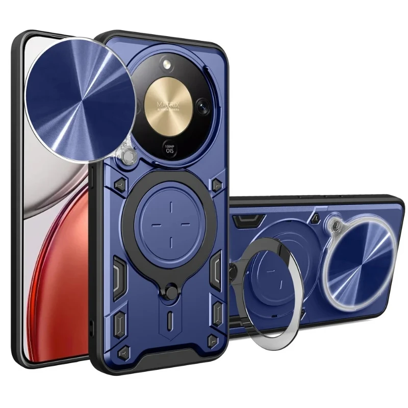 Heavy Duty Shockproof Armor Case with Magnetic Ring Holder and Slide Lens Protection