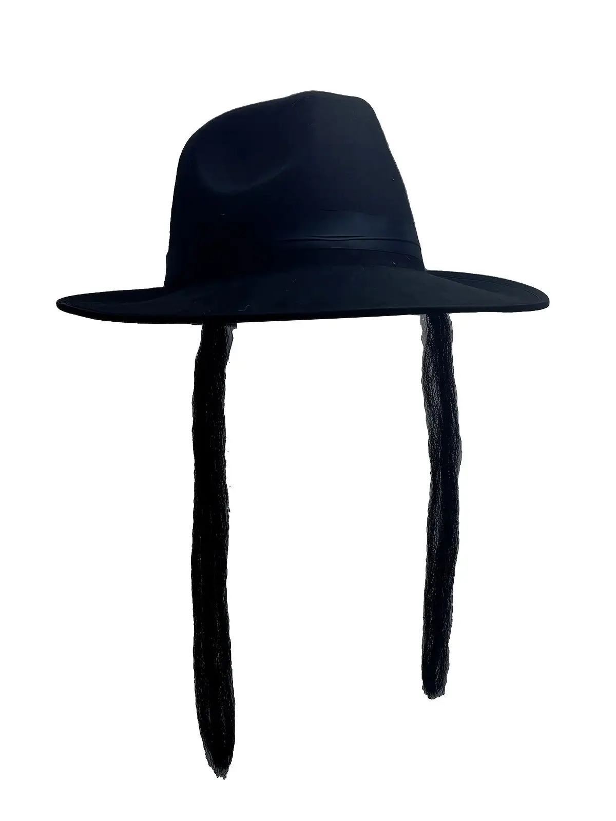 Neuartige Erwachsenen-Rabbi-Mütze - Schwarzer Kostüm-Fedora mit Seitenschnitten Locken Haarverlängerungen Halloween-Kostüm – Detail 7