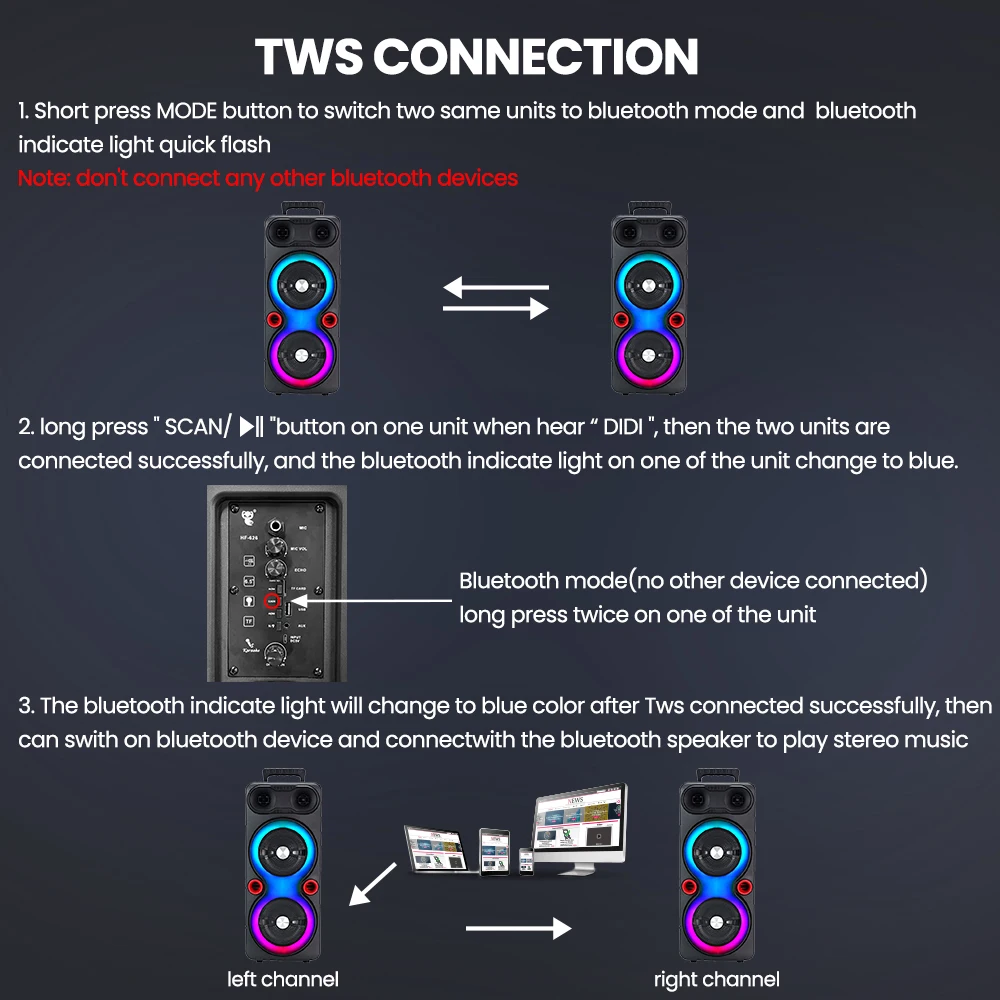 Portable Bluetooth Speaker Sub Woofer Heavy Bass DJ RGB Party Speakers Sound System TWS Karaoke Machine with Mic FM Radio
