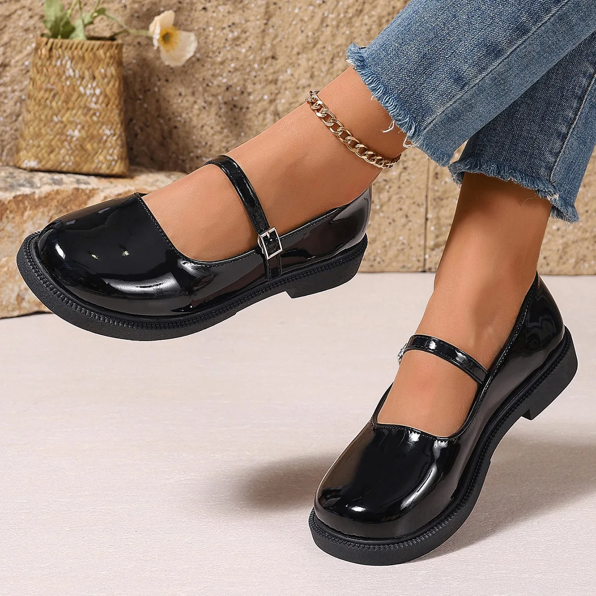 Plus Size 42 Women Leather Shoes Round Toe Mary Janes Shoes Black Girls Student School Shoes Low Heels Lolita Oxford 2