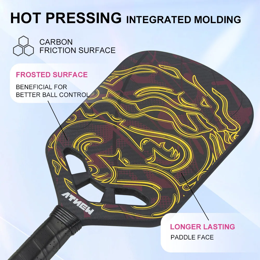 ATNEW JSR-342 Dragon Pattern Edgeless Pickleball Paddle Carbon Fiber 3K Surface,Thermoformed T700 Carbon Fiber Picklebll Paddle