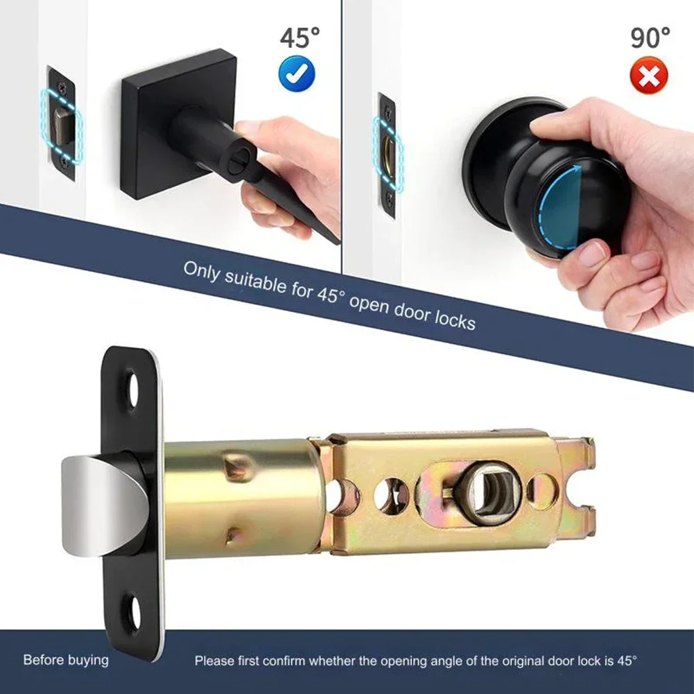 Bathroom Door Lock Body Single Tongue Lock Bolt Door Hardware 45 Degrees 60-70 Adjustable Interior Latch Tubular