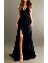 

A-Line Bridesmaid Dress V Neck Sleeveless Beautiful Back Floor Length Spandex with Split Front 2022