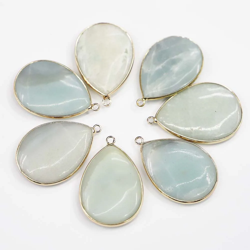 

6pcs Natural Stone Water Drop Pendant Gold Edged necklaces women Fashion Charm Mineral Healing Jewelry Accessories free shipping