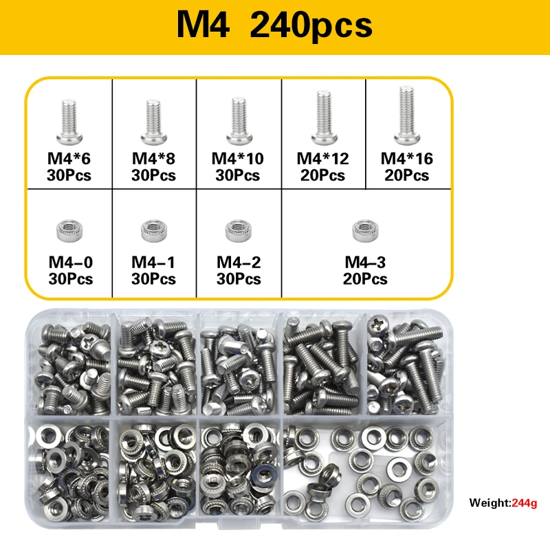 M2 M2.5 M3 M4 M5 M6 Stainless Steel Pressure Rivet Nut and Philips Bolt Set Metric CLS PEM Self-Clinching Nut for Sheet Metal