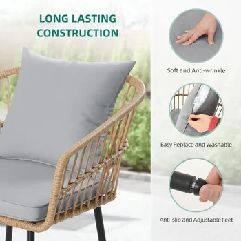 4 Pieces Patio Furniture Set, Outdoor All-Weather Rattan Conversation Set with Loveseat Chairs Table Soft Cushions for Backyard 3