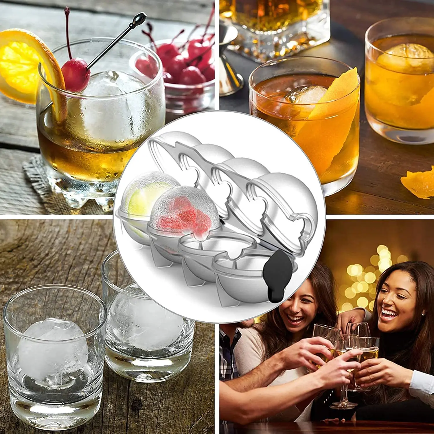 Dropship 4pcs Whisky Ice Ball Mold; Round Ice Cube Mold; Random