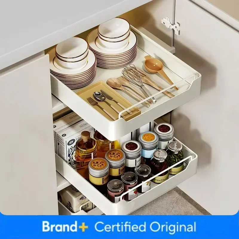 New Kitchen Storage Shelf with Slide Rails Pull-out Kitchen Drawer Type Organizer Tray Spice Box Storage Rack Cabinets Storage