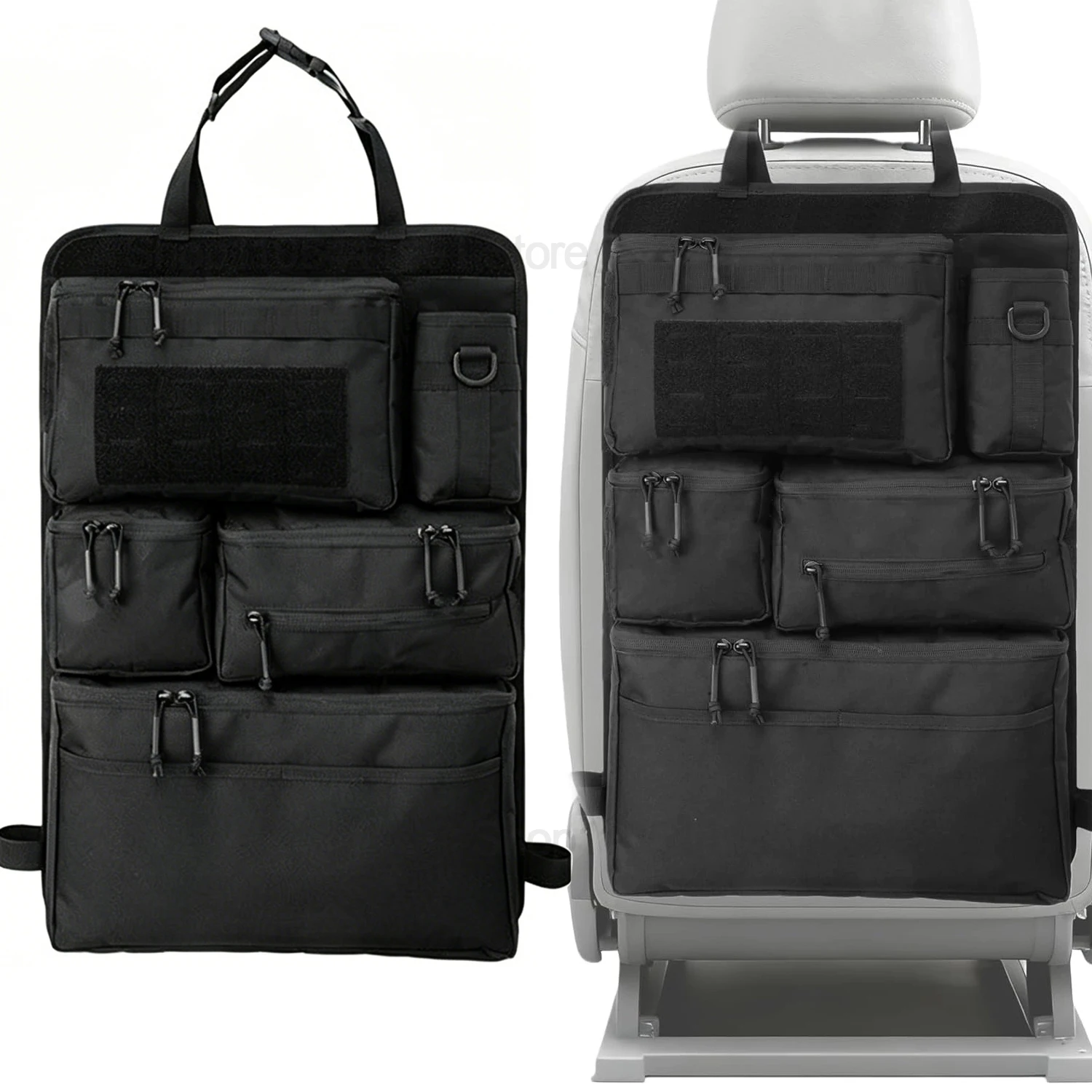 Organizador Táctico para Asiento de Coche con Múltiples Bolsillos, Bolsa de Almacenamiento para Asiento Trasero de Vehículo con Portavasos, Bolsa Colgante para Asiento Trasero