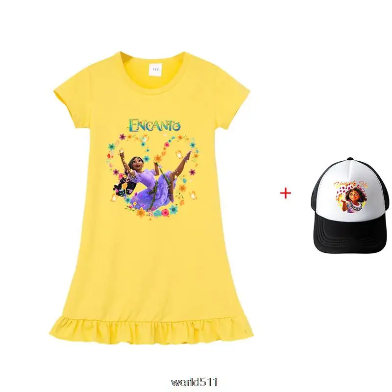 Summer Girls Dress Encanto Mirabel Kids Dresses Teenagers Princess Dress Party Clothes Short Sleeve Birthday Dresses With Cap