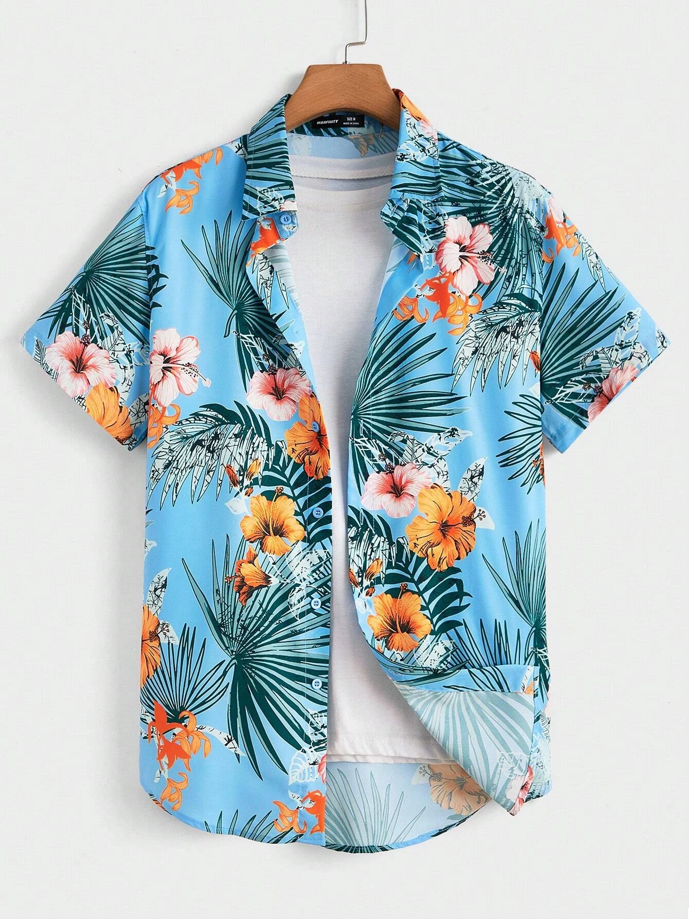 Hawaiian Shirt Men's and Women's Short Sleeve Oceanside Lapel Button-Down Tops