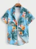 Hawaiian Print Men's and Women's Short Sleeve Shirts Oceanside Lapel Button-Down Shirt Tops 1