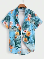 Hawaiian Print Men's and Women's Short Sleeve Shirts Oceanside Lapel Button-Down Shirt Tops 1
