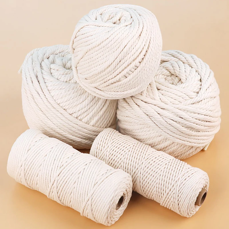 10-400M Natural Cotton Macrame Rope Cord Twisted String for DIY Crafts,Knitting & Wedding Decoration 1/2/3/4/5/6/8/10mm