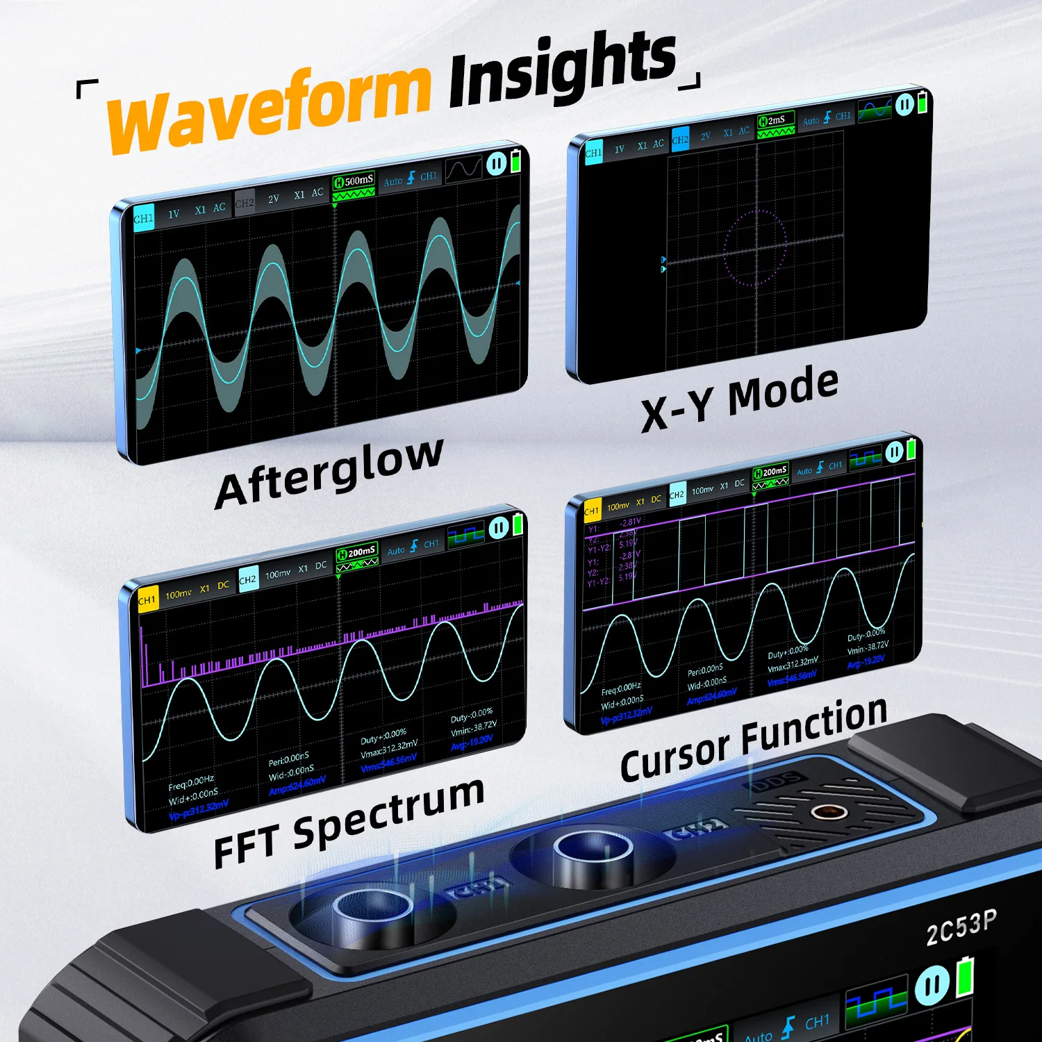 FNIRSI 2C53P Portable Touch Screen Digital Oscilloscope+Multimeter+Signal Generator 3in1 Dual Channel 50Hz Automatic Tool