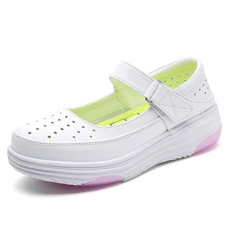 nurse shoes women's soft-soled breathable thick-soled non-slip flat white hollow-out medical shoes 4