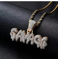Hip Hop Ice Out Square Crystal S-A-V-A-G-E Letter Pendant Necklace for Men and Women Street One Last Party Trendy Jewelry Gift 5
