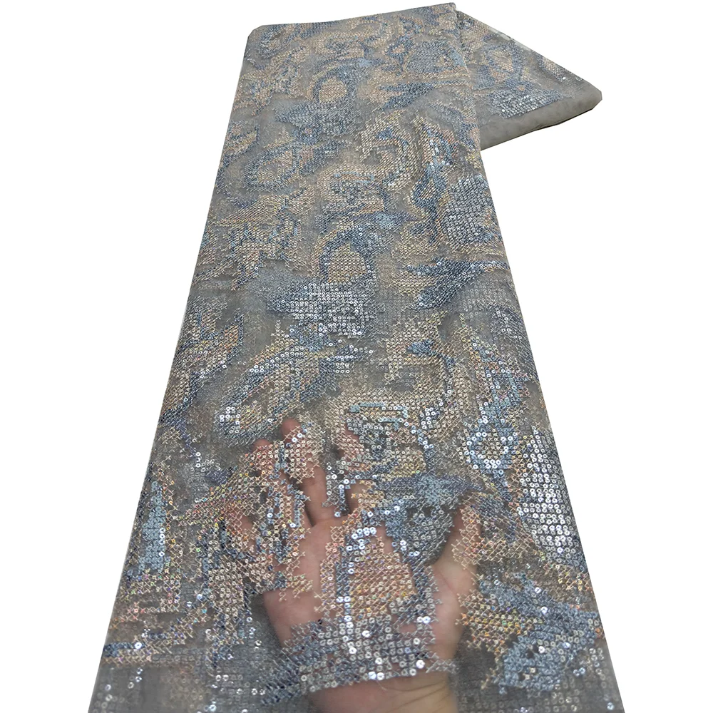 قماش دانتيل شبكي أفريقي مطرز عالي الجودة لعام 2025...