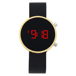 Women's Fashion LED Digital Sport Watch - Simple Round Dial, Casual Style Electronic Timepiece (Black Gold)