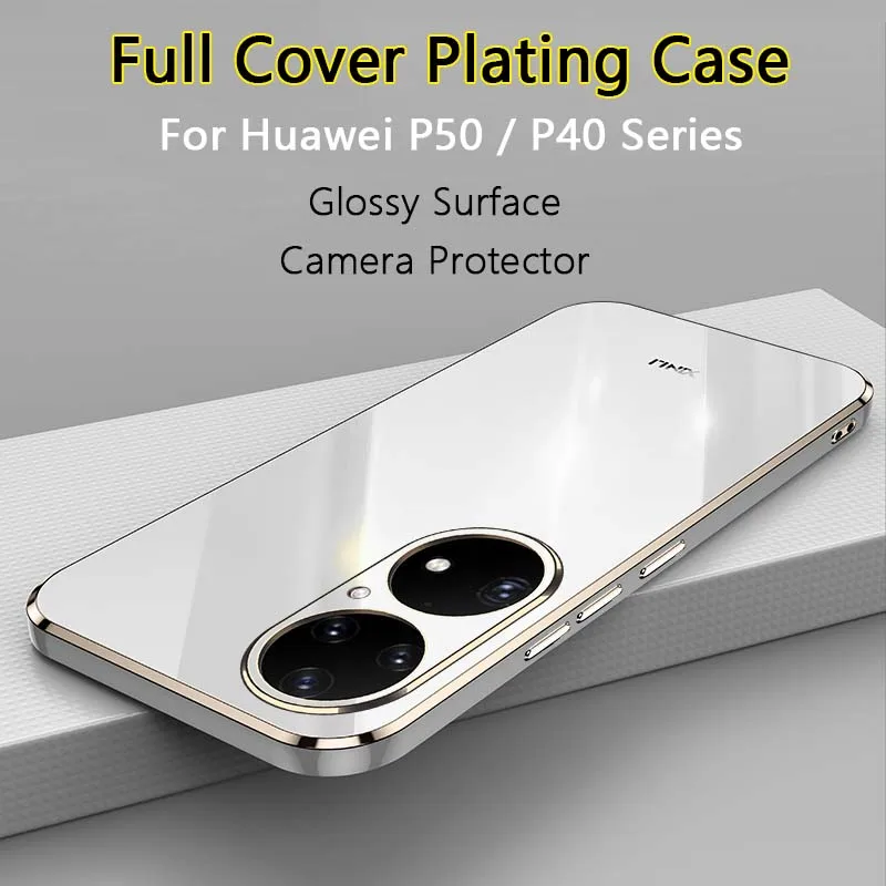 

For Huawei P50 P40 Pro Lite Ultra Thin Full Cover Plating Phone Case Glossy Surface Soft TPU Back Camera Protector Plain Shell