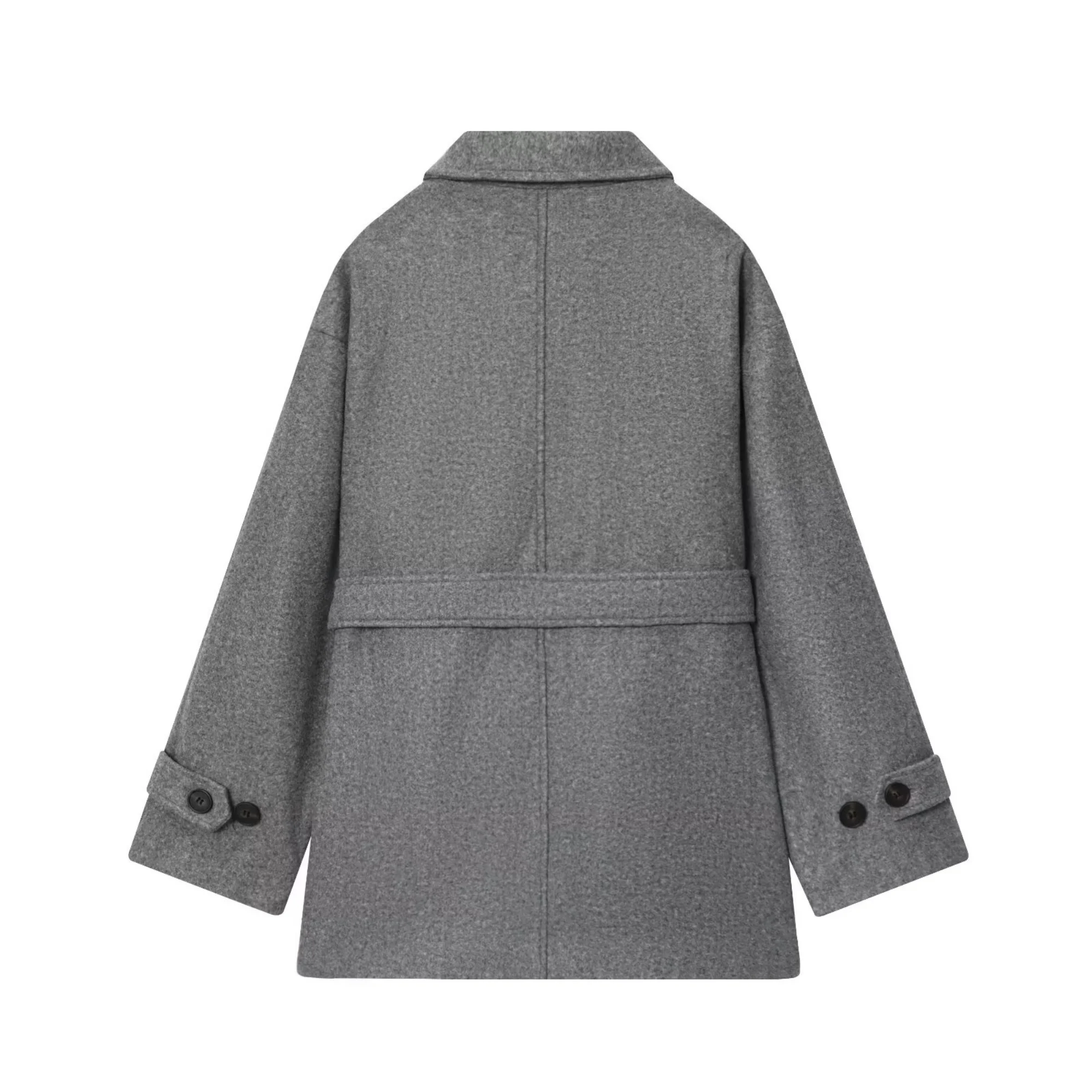 Women Casual Solid Woolen Coat Female Fashion Full Sleeve Turn-Down Collar Lace Up Loose Outwear Lady Autumn Winter Street Jacke