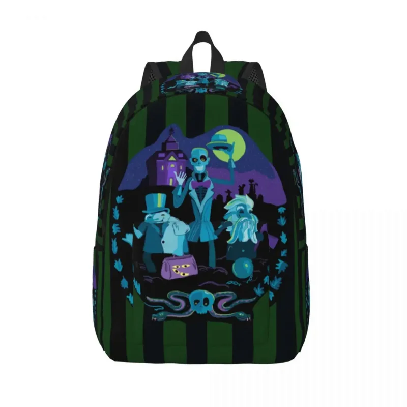 

Customized Haunted Mansion Canvas Backpack Men Women Fashion Bookbag for School College Halloween Ghost Bags