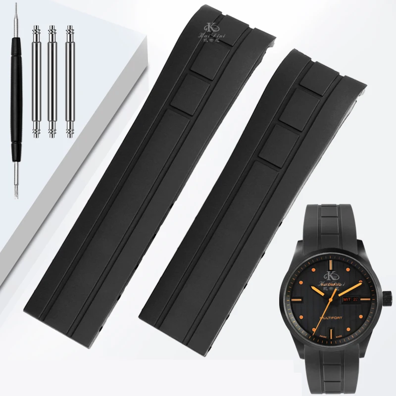 Premium Arc Mouth Watchband - Rubber Strap in Black, Orange, and Blue