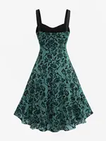 ROSEGAL Plus Size Women's Casual Dresses Vintage Sleeveless Flower Layered Ruched Mesh A Line Dress - Image 2