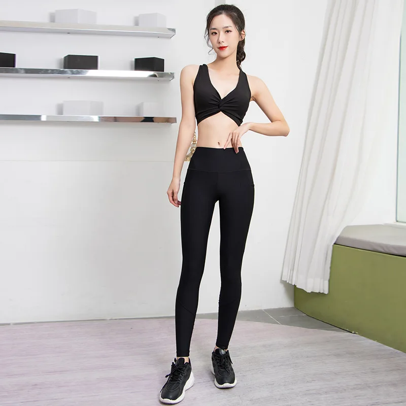 Conjuntos de treino mulheres Backless sutiã Sexy Esporte leggings Calças  Pretas Pilates Scrunch cintura alta Yoga pants Ginásio Treinamento Mulheres