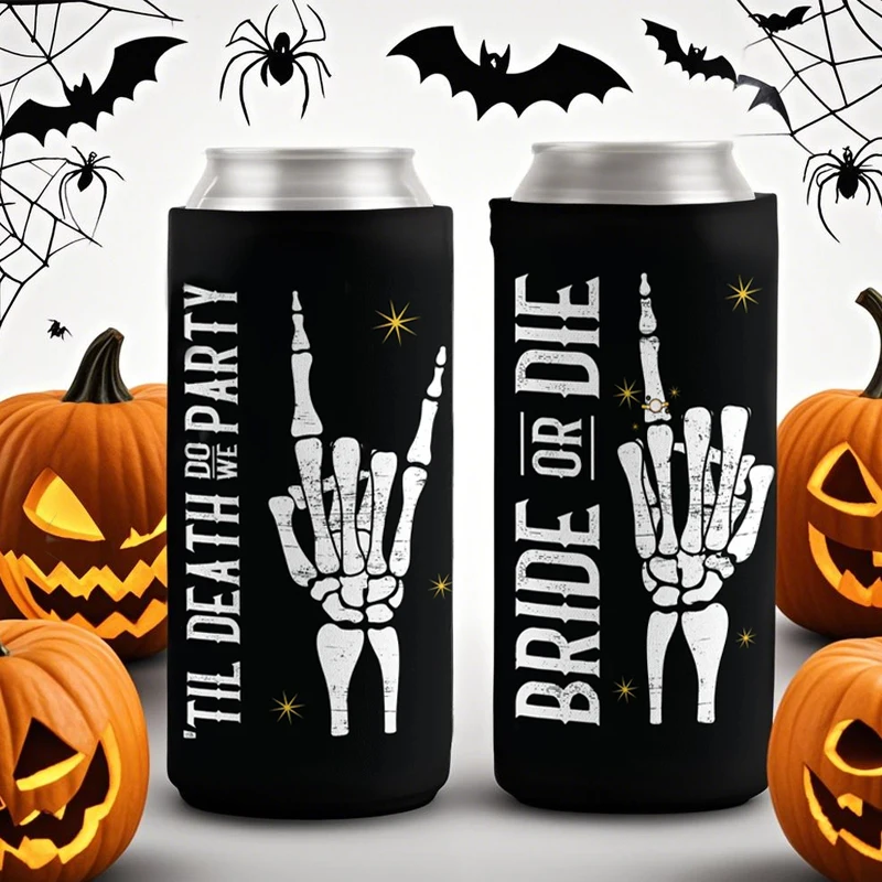 Bride or Die Till Death Do We Party Junggesellenabschied Schwarz Dose Kühler Skelett Gothic Halloween Zubehör Hochzeit Dekorieren Geschenk