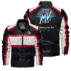 Autumn Winter Men's MV Agusta Logo Contrast Motorcycle Biker Leather Jackets PU Coat Fashion Stand Collar Hood Leather Jacke 1